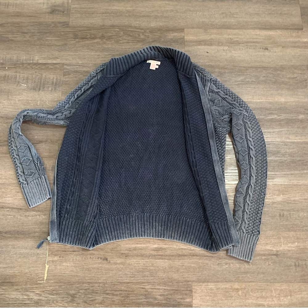 Carbon 2 Cobalt Cable Knit Zip Sweater Adult L Blue Gray Cotton Linen Stavanger - Picture 3 of 7